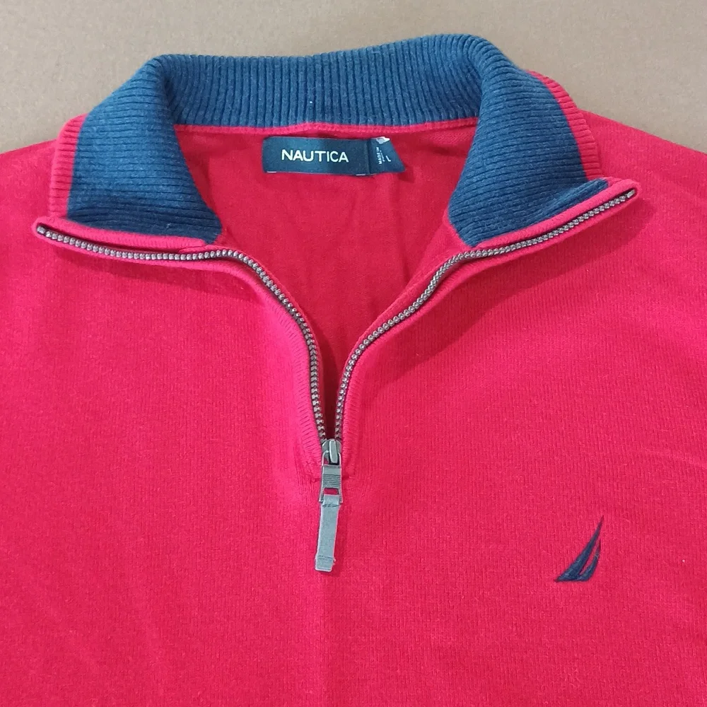 Nautica Men's Knit Sweater, Cotton Quarter-Zip Collar Red Size L